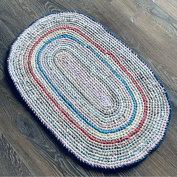 Handmade Other - Handmade Braided Cotton Round Small Rag Rug Mat 31" x 19.5"